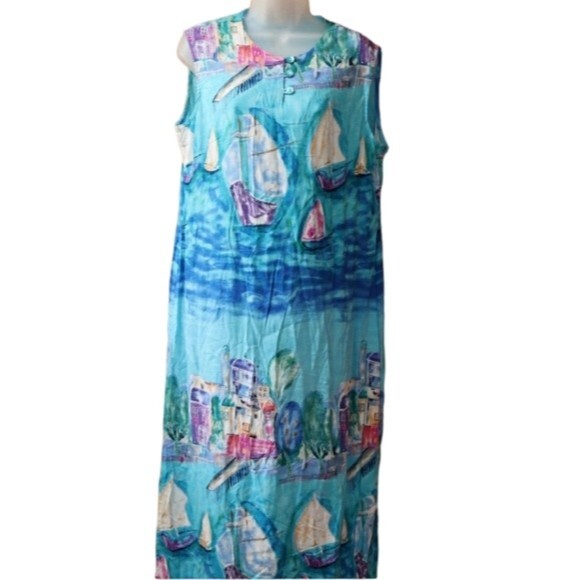 C.M. Shapes Vintage 90s Sailboat Art To Wear Maxi Dress USA Large - Picture 1 of 16